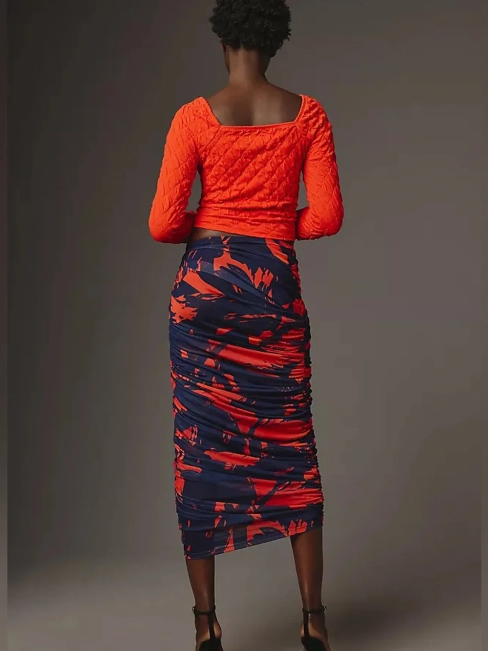 Revolve LAMARQUE Heatwave Abstract Print Ruched Mesh Midi Skirt Size L - Picture 5 of 10